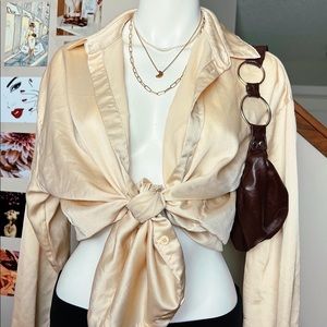 Beige long sleeve silk shirt